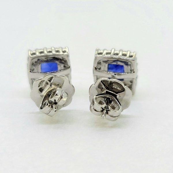 Modern 1.35ct Sapphire and Diamond Rectangular Cluster Stud Earrings in 18ct white gold