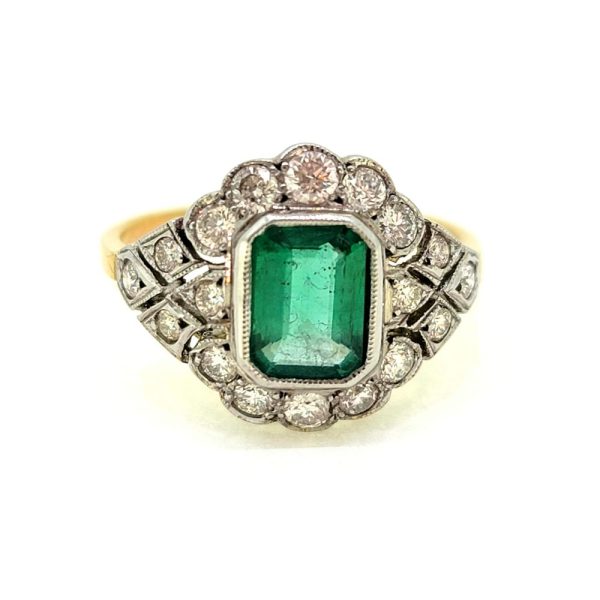 1.10ct Emerald and Diamond Cluster Dress Ring