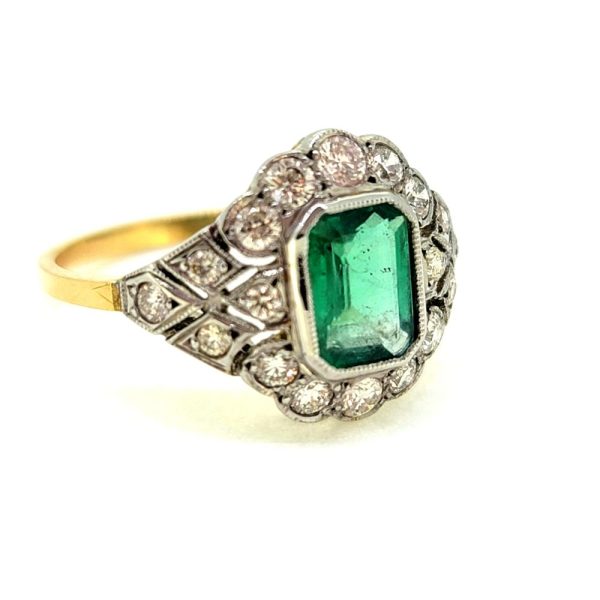 1.10ct Emerald and Diamond Cluster Dress Ring