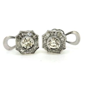 Brilliant and Baguette Cut Diamond Cluster Stud Earrings, 3.82 carat total