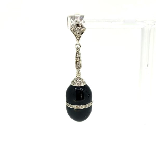 Contemporary Onyx and Diamond Drop Earrings in 18ct white gold