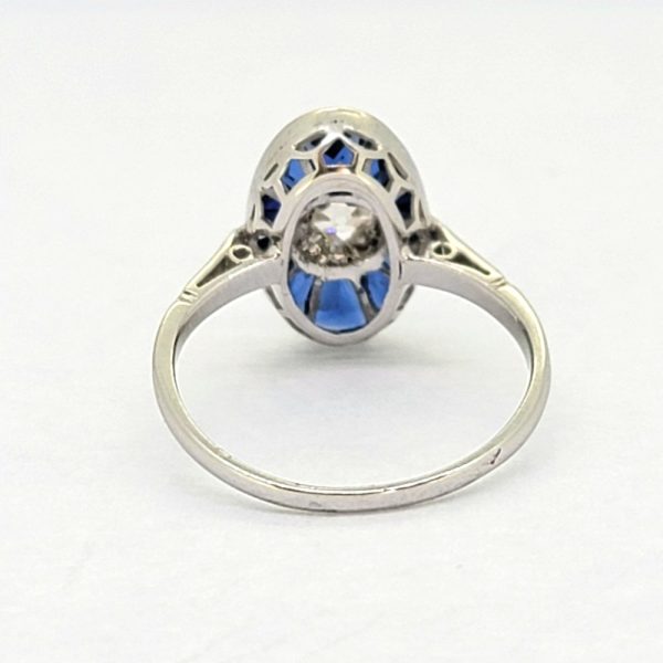Vintage Diamond and Sapphire Cluster Target Plaque Ring