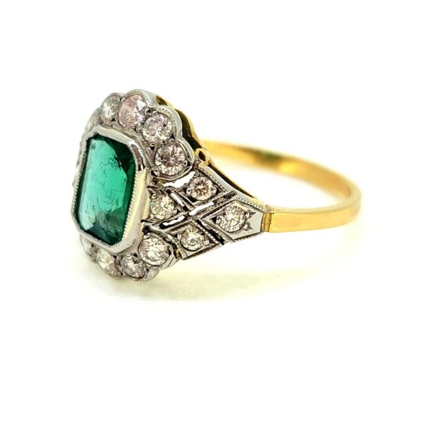 1.10ct Emerald and Diamond Cluster Dress Ring