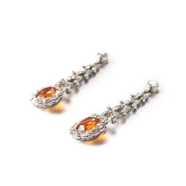 Garrards Art Deco Fire Opal and Diamond Negligee Pendant Necklace and Earrings Set