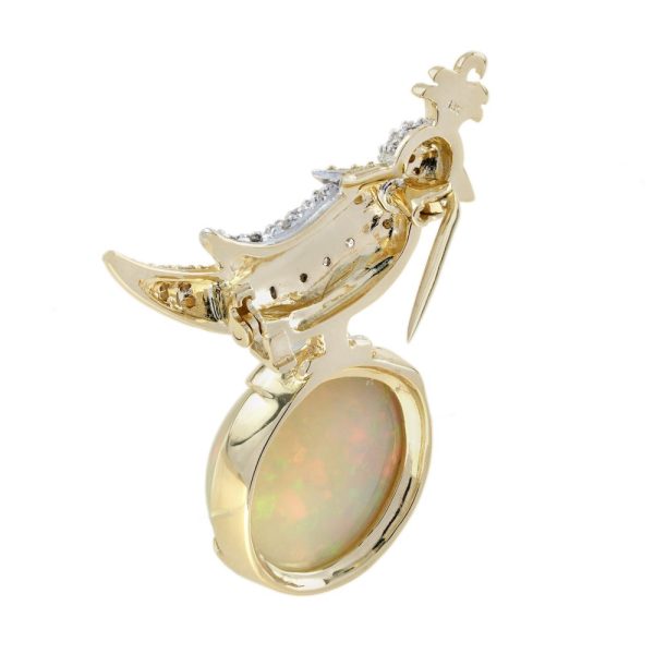 8.28ct Opal Diamond and Gold Bird Brooch