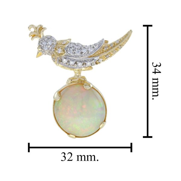8.28ct Opal Diamond and Gold Bird Brooch