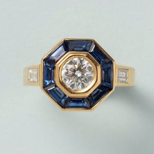 Mellario Diamond and Sapphire Octagonal Cluster Target Engagement Ring
