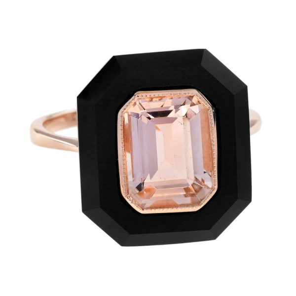 2.10ct Morganite and Onyx Cocktail Ring in Rose Gold