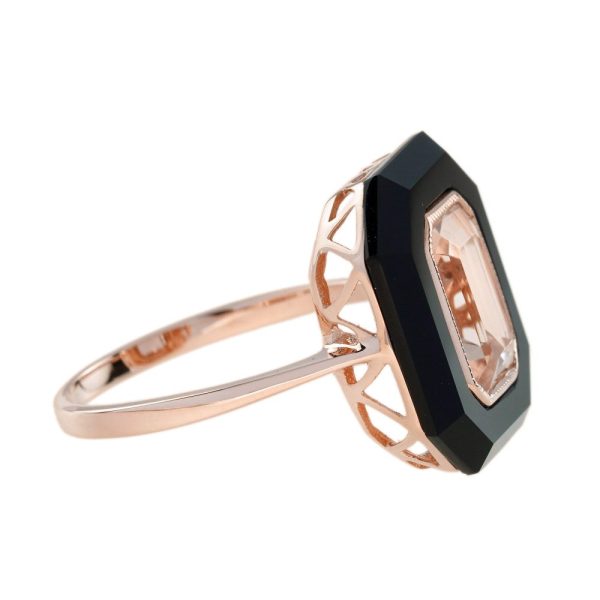 2.10ct Morganite and Onyx Cocktail Ring in Rose Gold