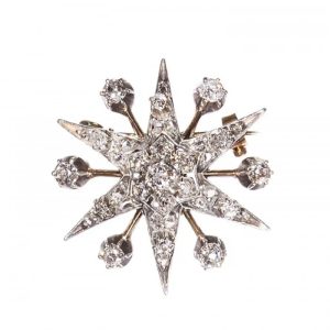 Victorian Antique 1.50ct Old Cut Diamond Star Brooch, six point star set with 1.50 carats of old-cut and rose-cut diamonds in silver-upon-gold, Circa 1890