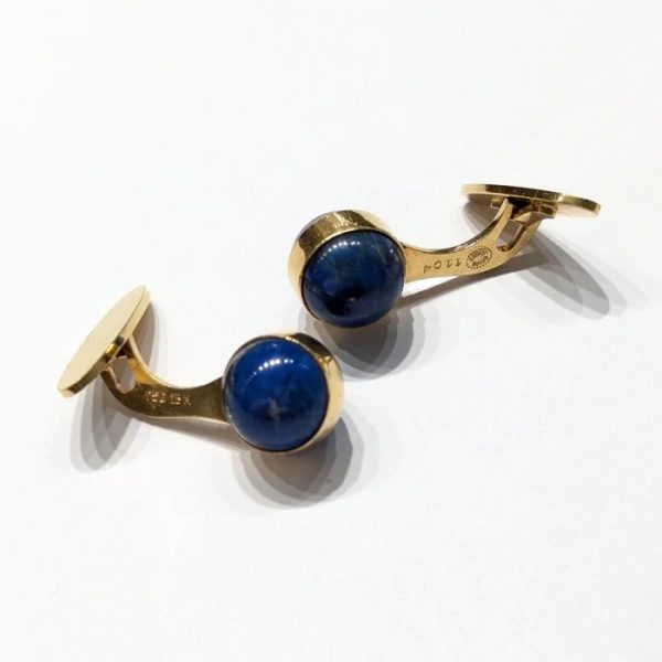 Vintage 1960s Georg Jensen Lapis Lazuli Ball And Gold Cufflinks, Designed By Magnus Stephensen