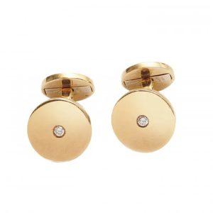 Vintage Cartier Diamond Set 18ct Yellow Gold Disc Cufflinks, Signed and Numbered Circa 1997