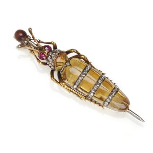 Antique Citrine and Diamond Beetle Brooch