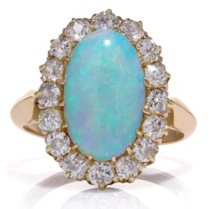 Victorian Antique Opal and Diamond Cluster Engagement Ring