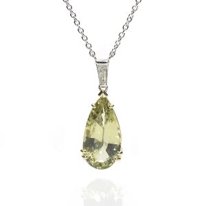 3.82ct Pear Cut Yellow Green Sapphire and Diamond Pendant