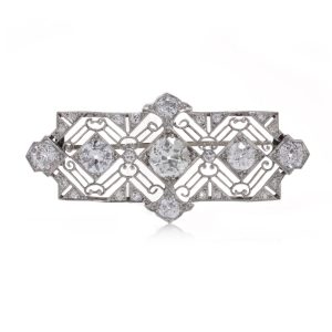 Art Deco 7.70ct Old Cut Diamond and Platinum Plaque Brooch