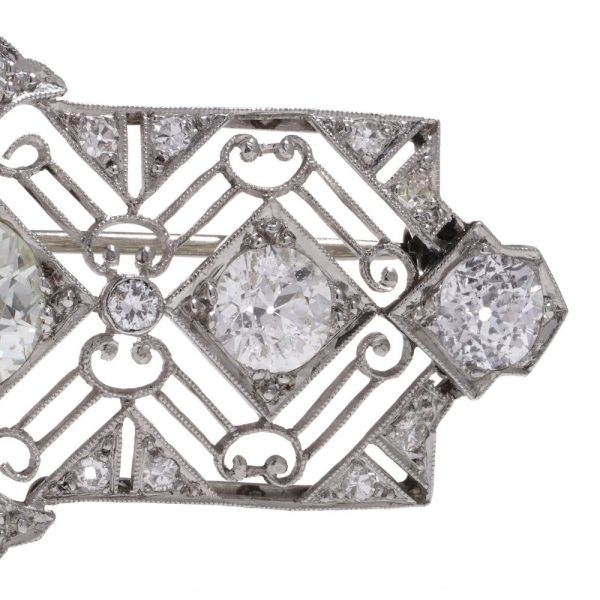 Art Deco 7.70ct Old Cut Diamond and Platinum Plaque Brooch