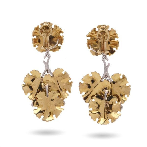 Frederico Buccellati gold leaf earrings with diamonds.