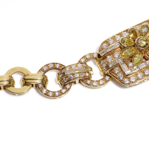 Vintage Fancy Yellow and White Diamond 18ct Gold Collar Necklace, 18ct yellow gold link collar necklace set with 9.23 carats of round brilliant-cut, baguette-cut, pear-cut and marquise-cut white and fancy yellow diamonds