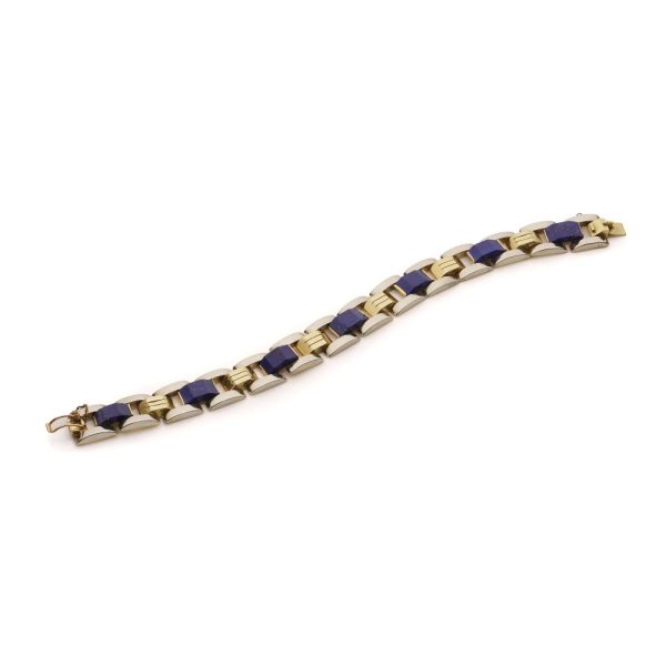 Lapis lazuli link bracelet in gold.