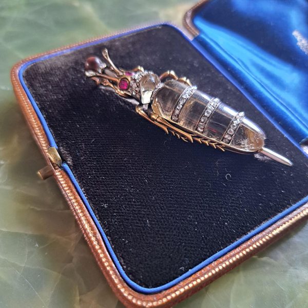 Antique French Citrine and Diamond Beetle Brooch