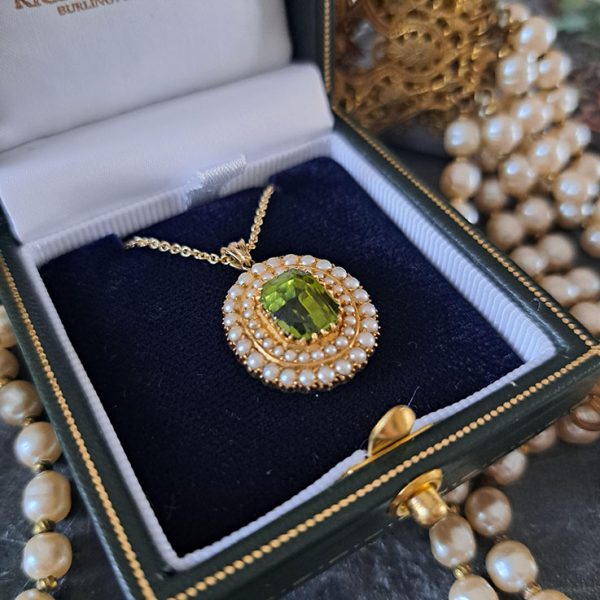 Antique 3.50ct Peridot and Pearl Cluster Pendant, Circa 1830