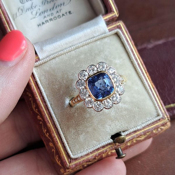 2.60ct Ceylon Sapphire and Diamond Cluster Engagement Ring