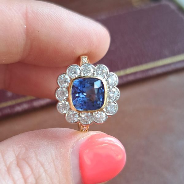 2.60ct Ceylon Sapphire and Diamond Cluster Engagement Ring