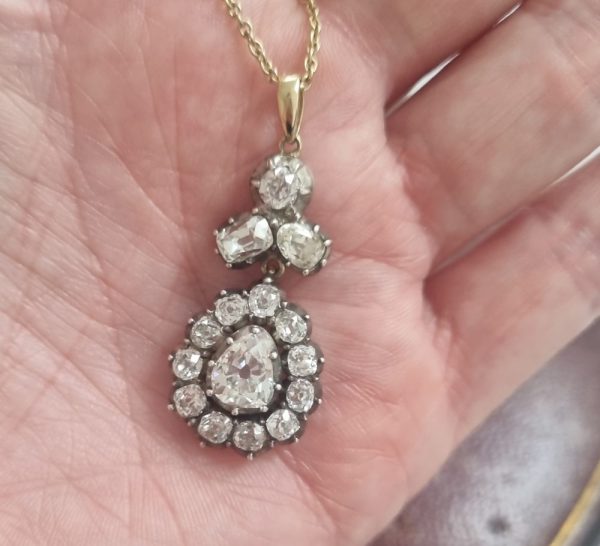 Antique Georgian Diamond Cluster Pear Shape Pendant. 1820 18th century jewellery