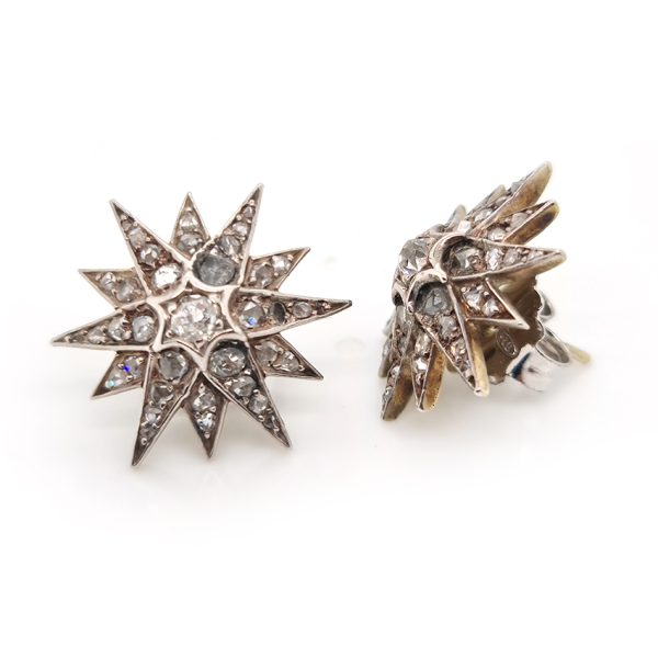 Victorian Antique 2ct Old Cut Diamond Star Earrings