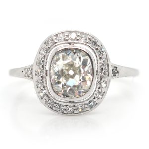 Antique 1.50ct Cushion Diamond Halo Cluster Engagement Ring