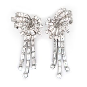 Late Art Deco Baguette Diamond Day and Night Earrings