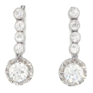 Antique 2ct Old Cut Diamond Drop Earrings