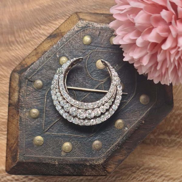 Victorian Antique 5.50ct Old Mine Cut Diamond Crescent Moon Brooch