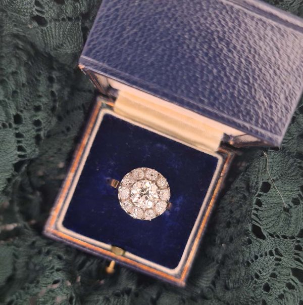 Victorian Antique Old Cut Diamond Cluster Engagement Ring, 3.10 carat total, 1.60ct centre surrounded by 1.50 carats of chunky old mine-cut diamonds