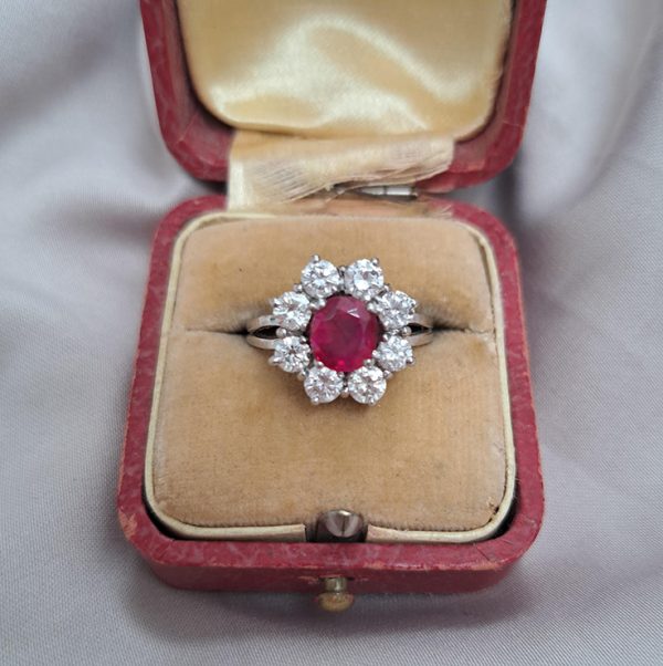 Certified 1.15ct Natural No Heat Ruby and Diamond Floral Cluster Engagement Ring