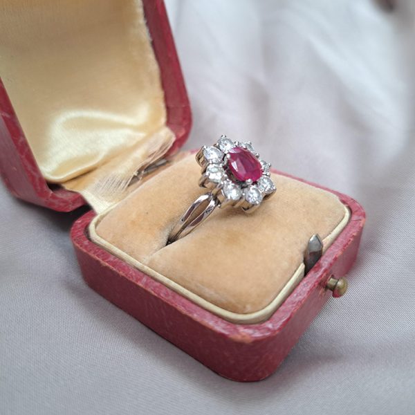 Certified 1.15ct Natural No Heat Ruby and Diamond Floral Cluster Engagement Ring