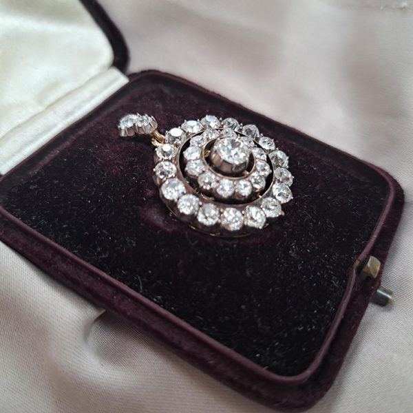 Antique 5.5ct Old Cut Diamond Pendant Brooch