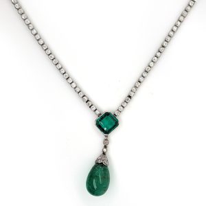 Art Deco 8ct Emerald and Diamond Long Necklace