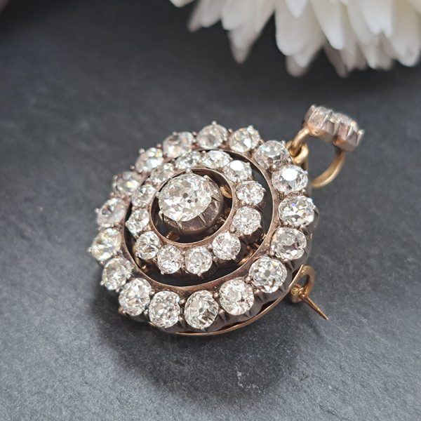 Antique 5.5ct Old Cut Diamond Pendant Brooch