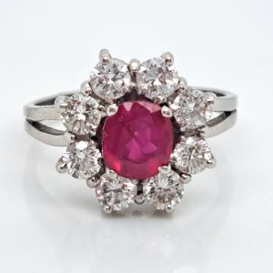 Natural No Heat Ruby and Diamond Cluster Engagement Ring