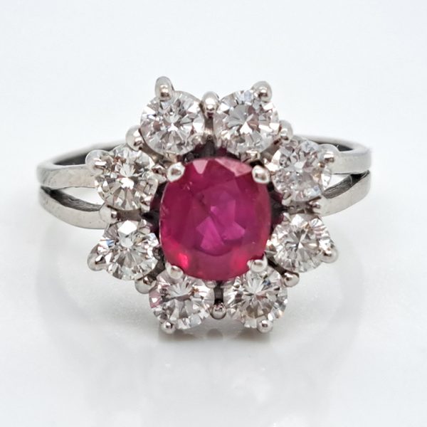 Certified 1.15ct Natural No Heat Ruby and Diamond Flower Cluster Engagement Ring