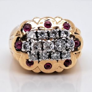 Cartier Diamond and Ruby Set Gold Statement Ring