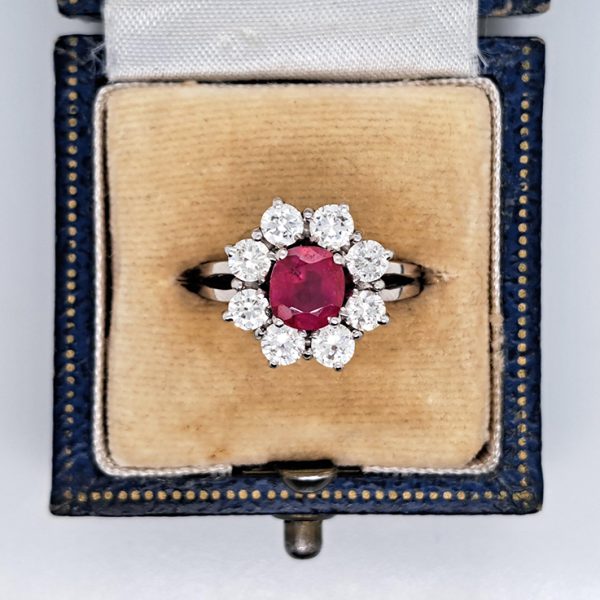 Certified 1.15ct Natural No Heat Ruby and Diamond Flower Cluster Engagement Ring