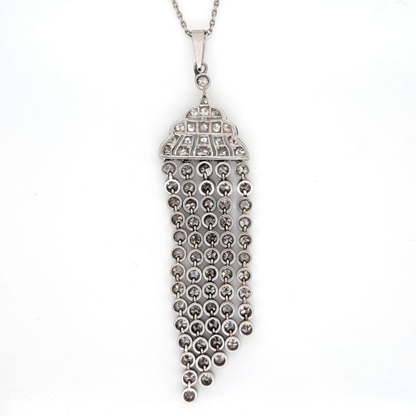 Antique Belle Epoque 4.5ct Old Cut Diamond Asymmetrical Graduated Fringe Pendant Necklace in Pendant