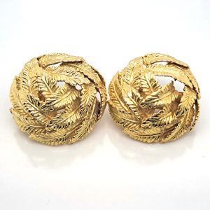 Vintage Hermes 18ct Yellow Gold Leaf Clip Earrings