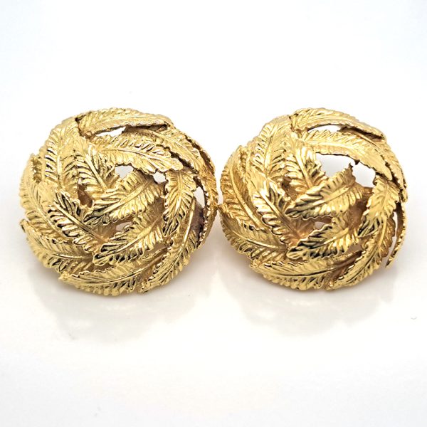 Vintage Hermes 18ct Yellow Gold Leaf Clip Earrings