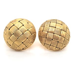 Vintage Italian 18ct Yellow Gold Basket Weave Clip Earrings, 18ct yellow gold circular basket-weave earrings with post and clip fittings. Circa 1980s