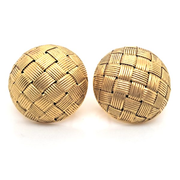 Vintage Italian 18ct Yellow Gold Basket Weave Clip Earrings, 18ct yellow gold circular basket-weave earrings with post and clip fittings. Circa 1980s