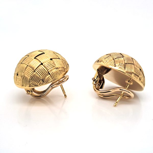 Vintage Italian 18ct Yellow Gold Circular Basket Weave Clip Earrings, Circa 1980s